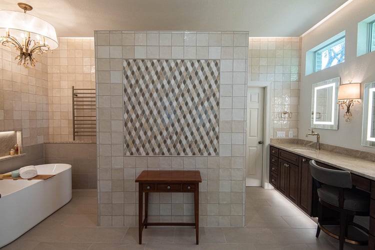 Master Bath at parttion straight on in Buda by J. Angelo Design Build